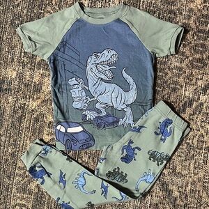 Pekkle Dinosaur Print Kids Pajamas - Green and Blue